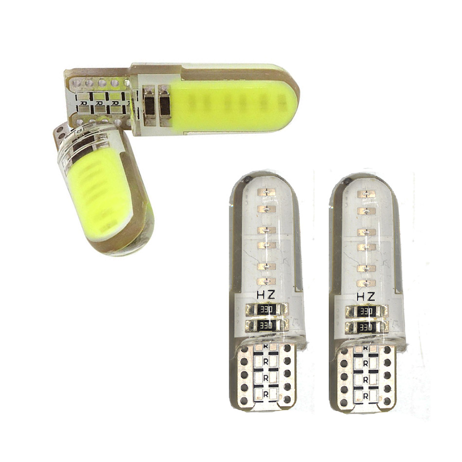 Set 2 x becuri auto T10, COB, 5W, Canbus, alb / albastru, 12LED