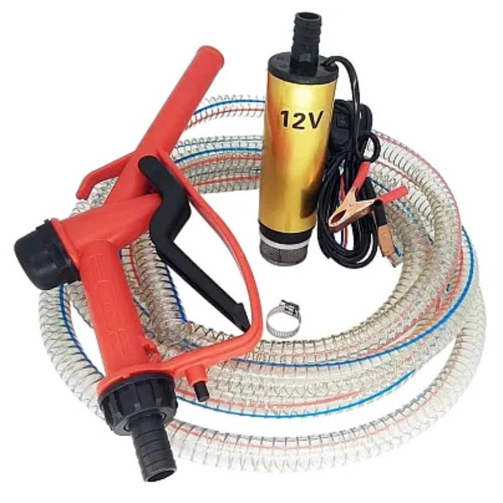 Set pompa 12V cu furtun pentru transfer motorina, benzina, ulei