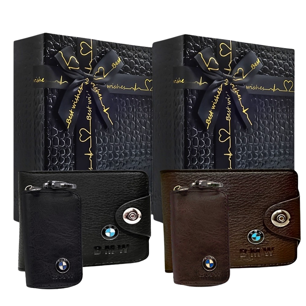 Set portofel sigla BMW, husa chei, cutie cadou, negru sau maro