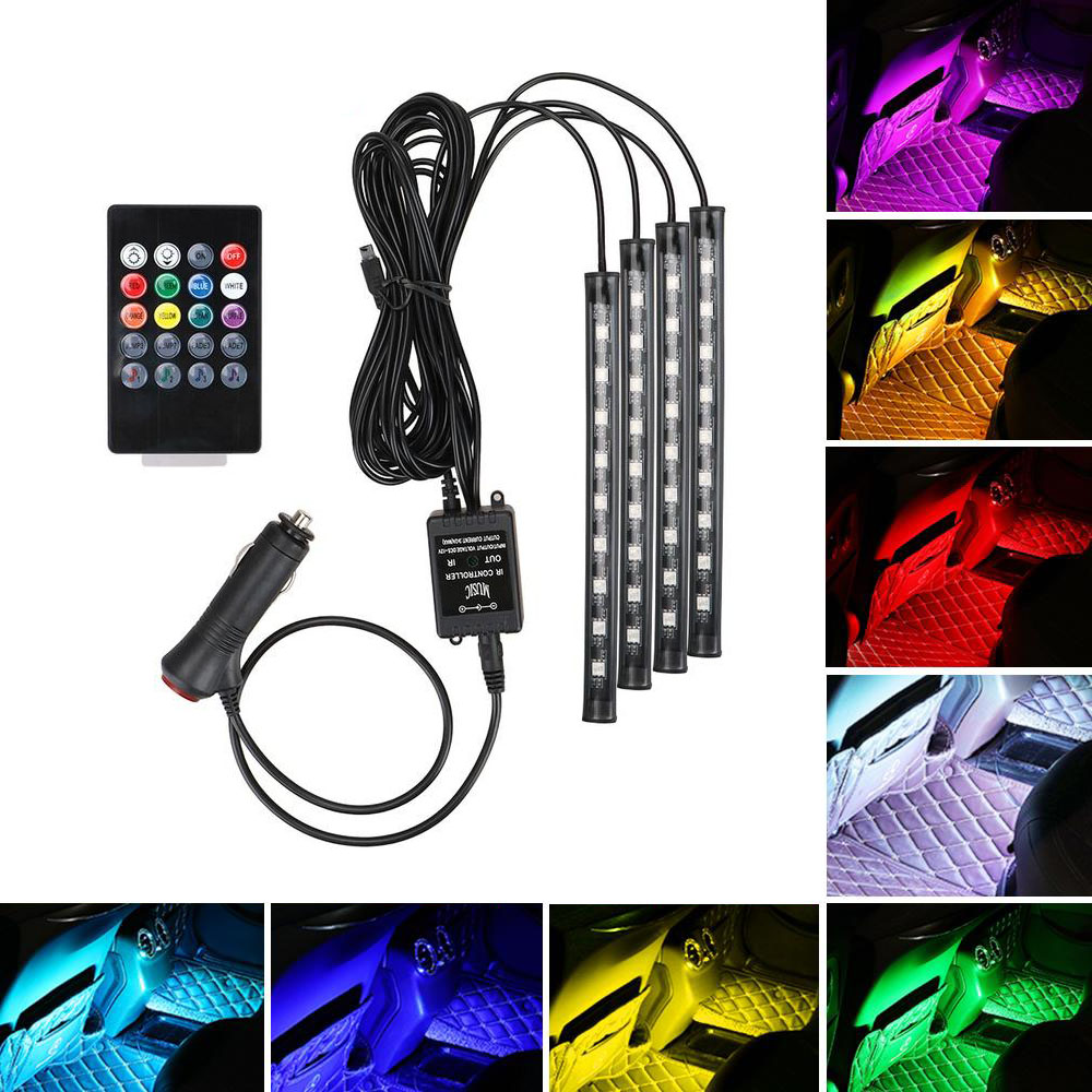 Set 4 benzi LED auto, RGB, 9 LED/banda, telecomanda
