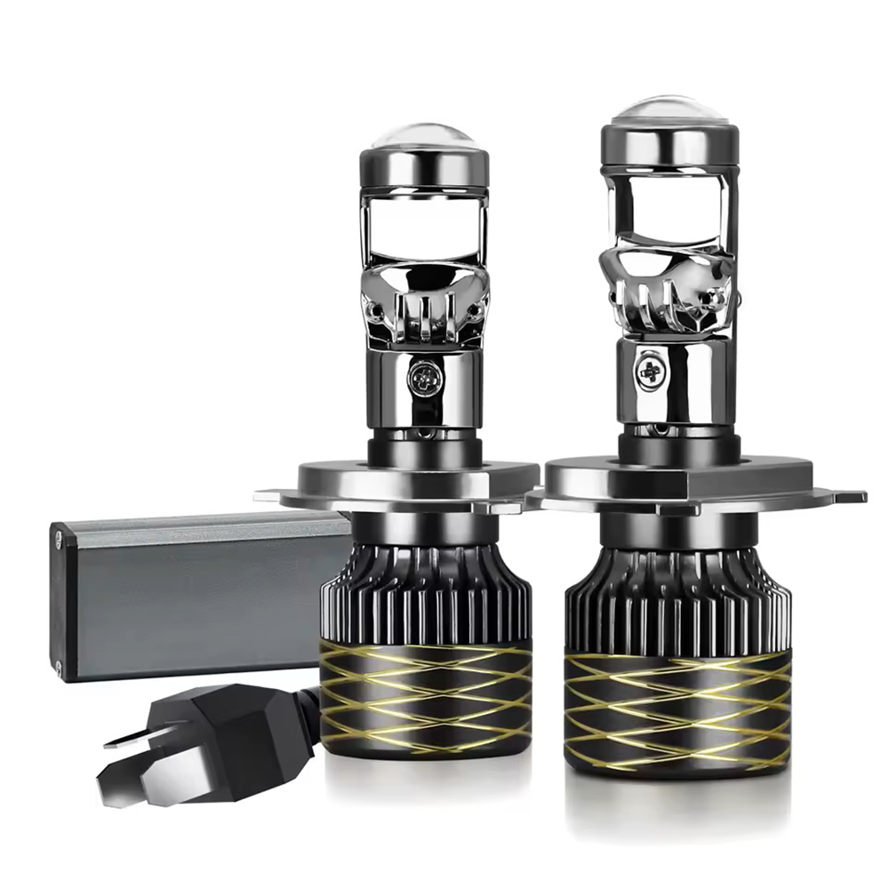 Set 2 x Becuri auto LED H4, canbus, lupa, 2 faze, 400W/set