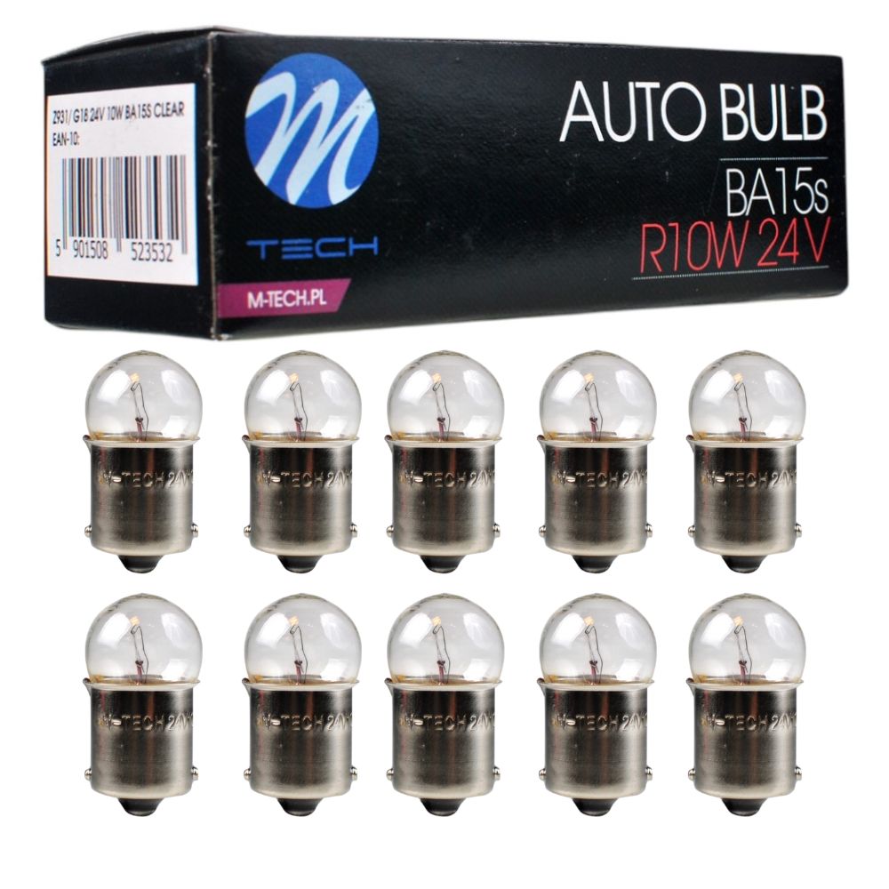 Set 10 becuri auto filament tungsten, R10W/BA15s, 24V, 10W